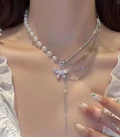 Korean Butterfly Pearl Necklace